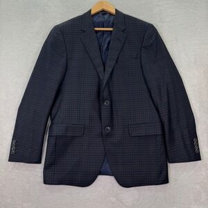 Coppley Mens 40R Navy Blue Gingham Check Sport Coat Blazer Reda Super 130s Wool